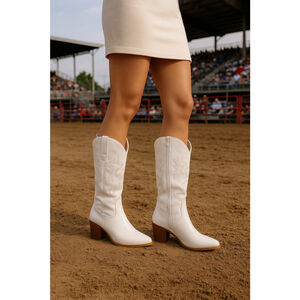 Tall White Western Cowgirl Boots 8.5 Coastal Rodeo Faux-Leather Zip Country Y2K